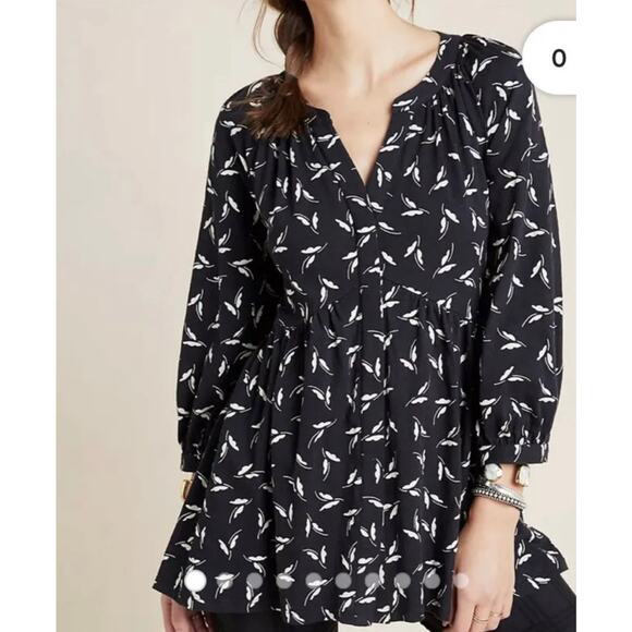 Maeve by Anthropologie Winona Babydoll Loose Fit Tunic 3/4 Sleeves Blouse XS - Picture 2 of 10